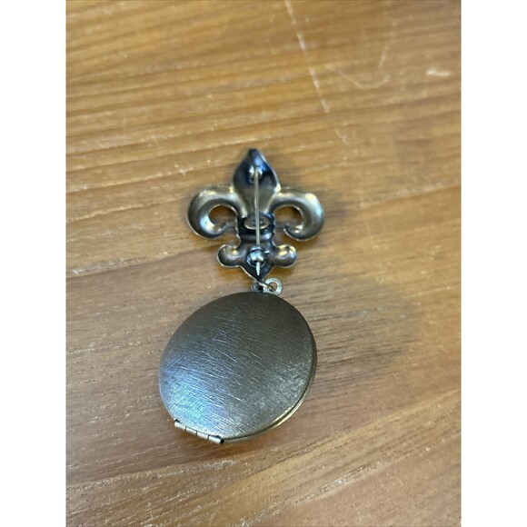 Vintage Fleur Delis Sadie Green Victorian Revival Locket Brooch/Pin - Picture 3 of 7